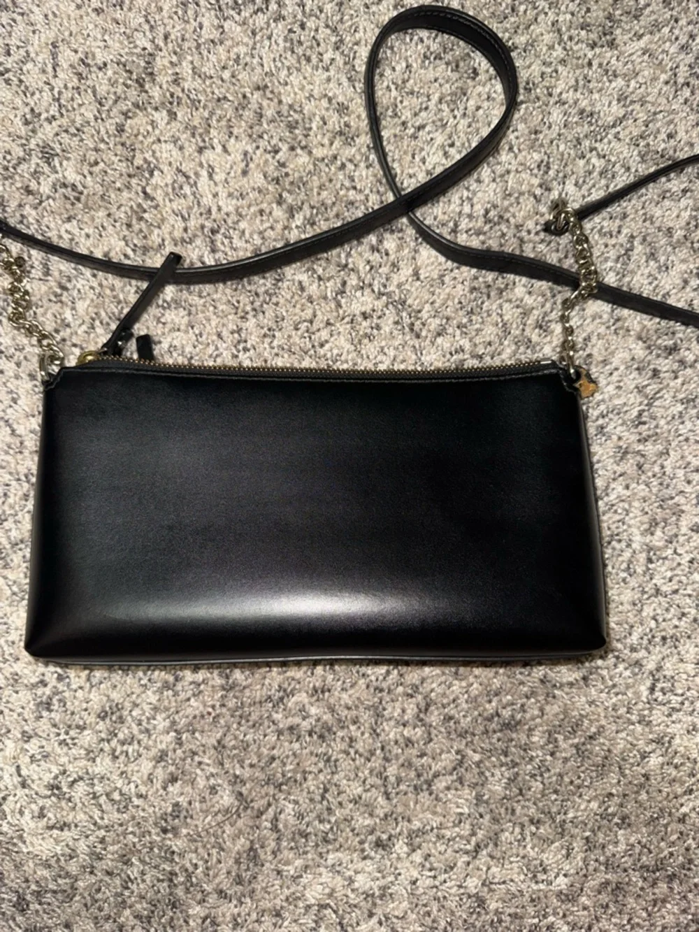 Kate Spade Black Leather Bow Shoulder Bag Crossbody Gold Chain Minimal Chic